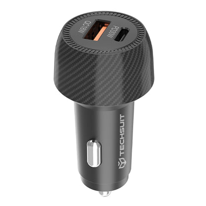 Auto-oplader Techsuit C7 CarbonVolt, 48W, 3A, 1 x USB-A - 1 x USB-C, Zwart