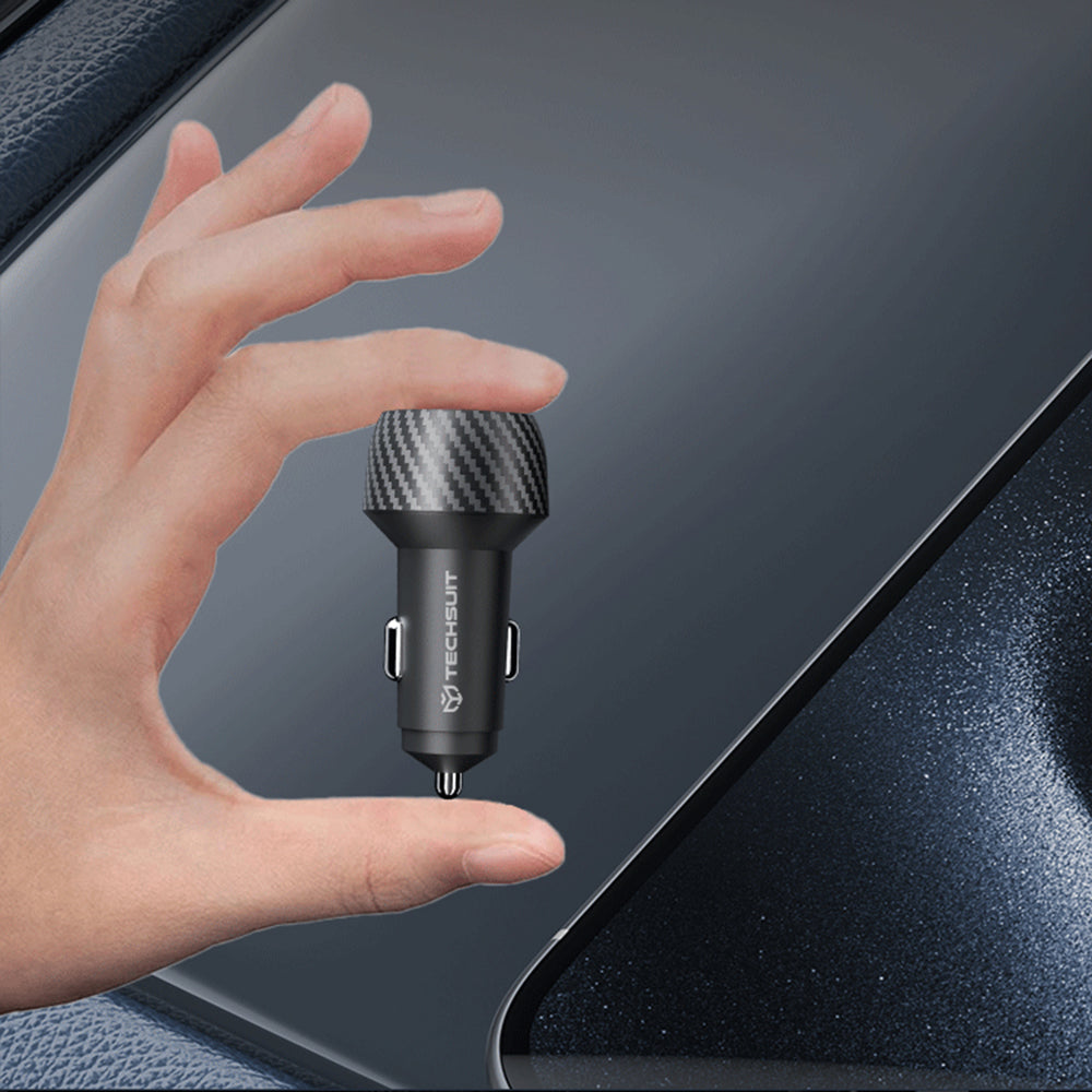 Auto-oplader Techsuit C7 CarbonVolt, 48W, 3A, 1 x USB-A - 1 x USB-C, Zwart
