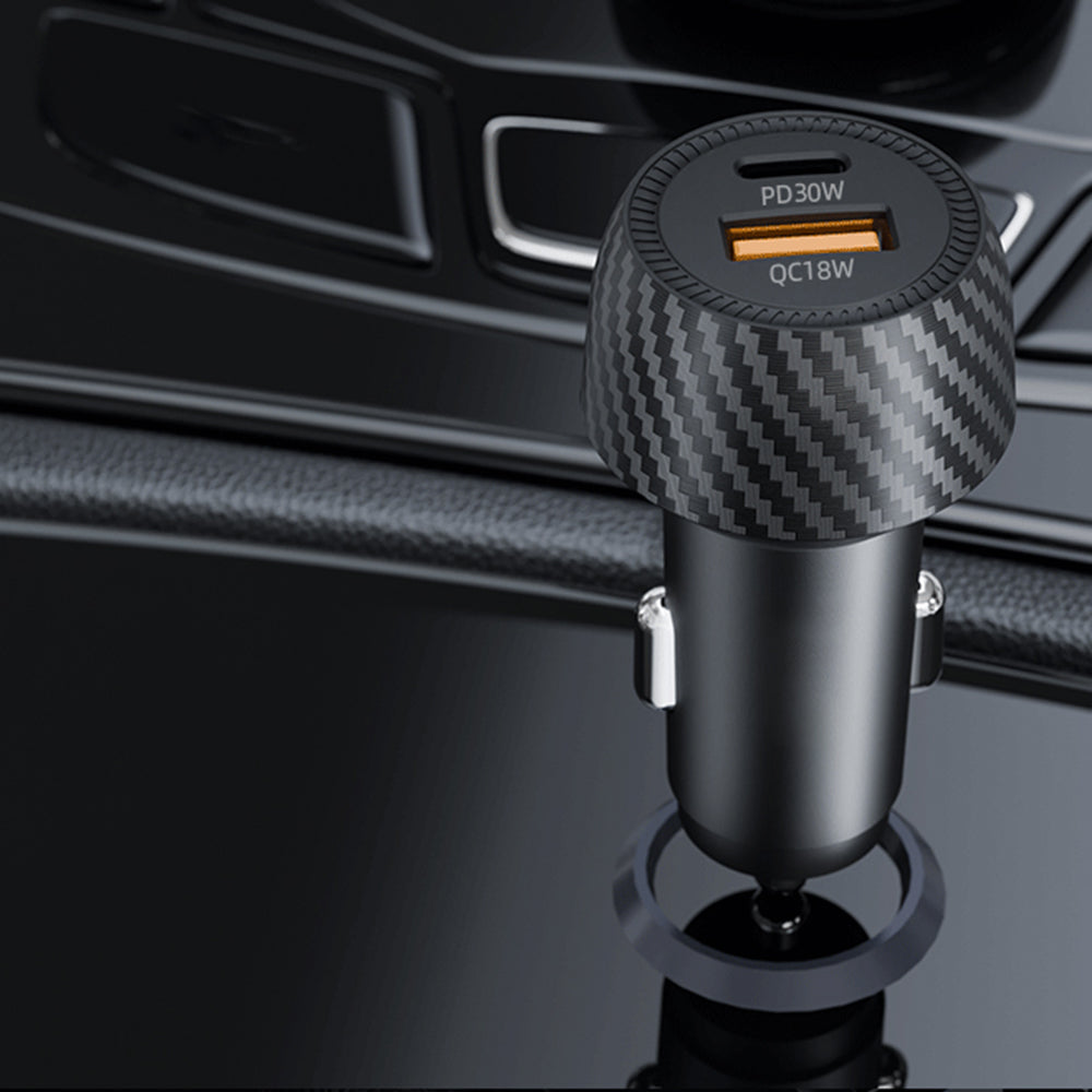 Auto-oplader Techsuit C7 CarbonVolt, 48W, 3A, 1 x USB-A - 1 x USB-C, Zwart