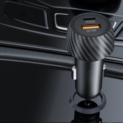 Auto-oplader Techsuit C7 CarbonVolt, 48W, 3A, 1 x USB-A - 1 x USB-C, Zwart