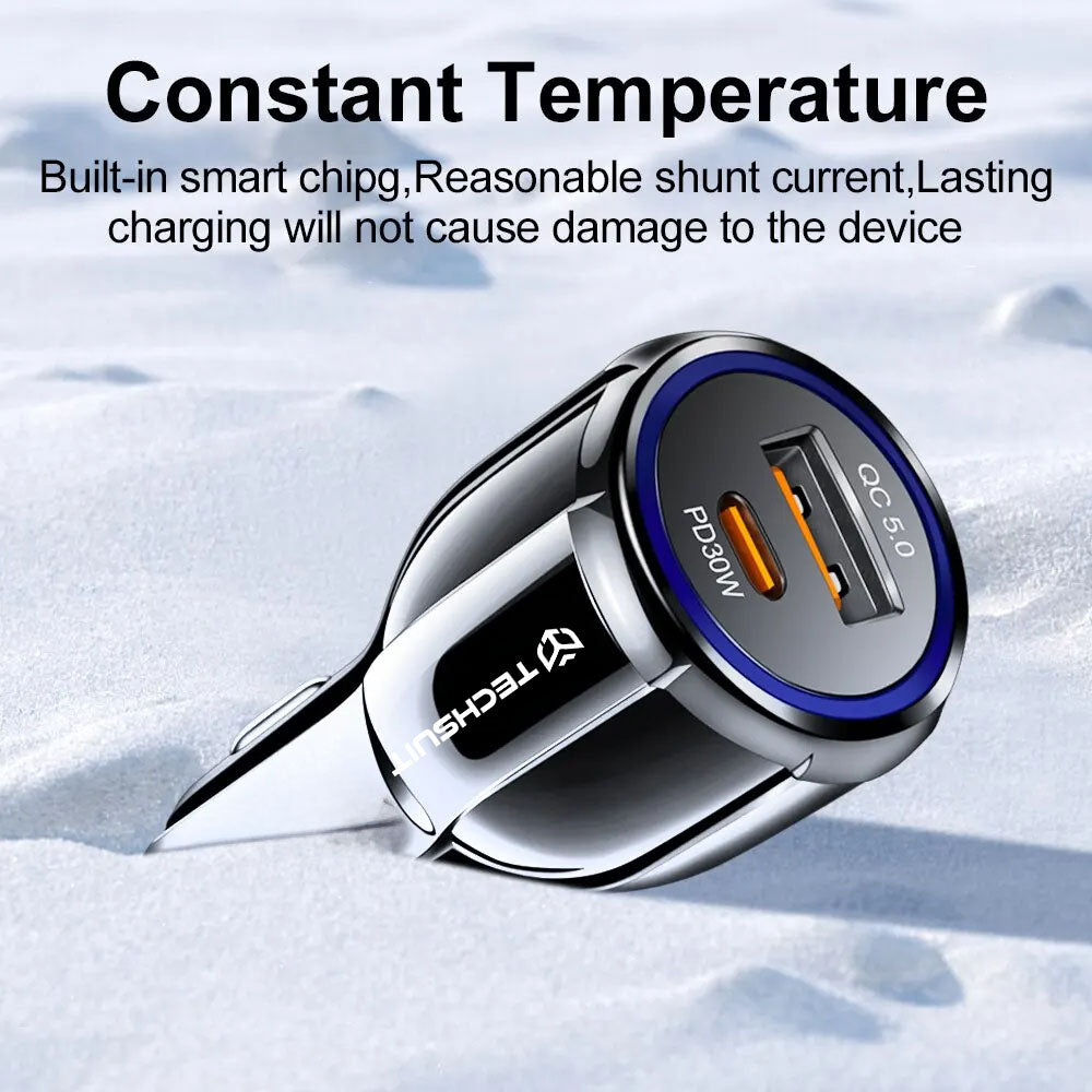 Autolader Techsuit TE-022 Premium, 60W, 3A, 1 x USB-A - 1 x USB-C, Zwart