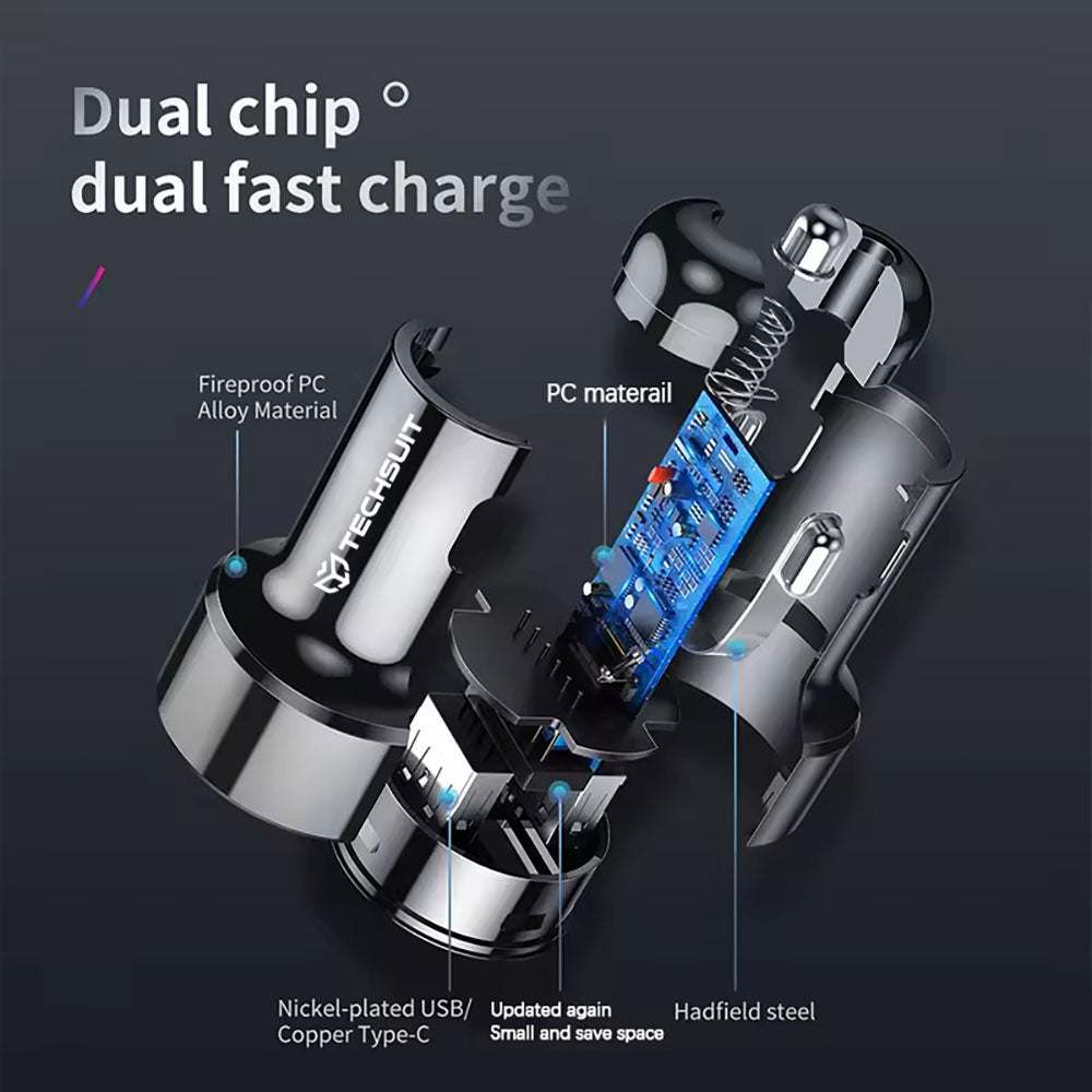 Auto-oplader Techsuit TE-P31 Premium, 48W, 3A, 1 x USB-A - 1 x USB-C, Zwart