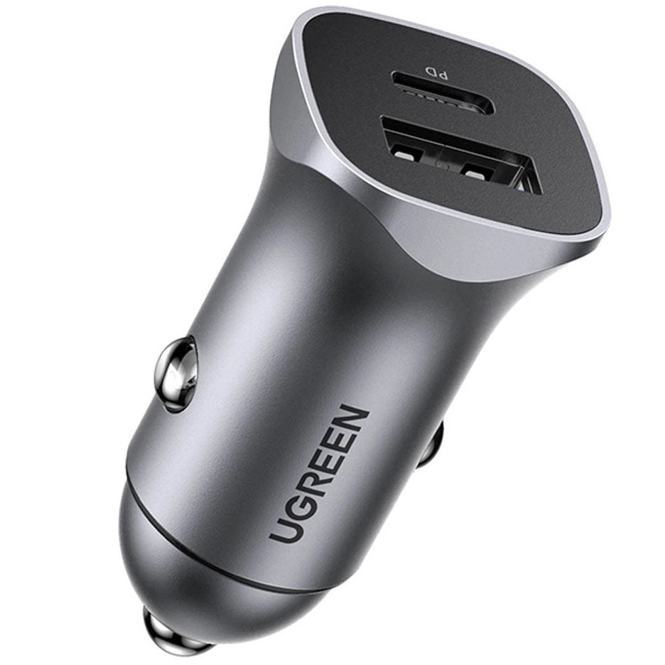 UGREEN CD130 Car Charger, 30W, 3A, 1 x USB-A - 1 x USB-C, Gray