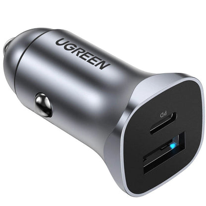 UGREEN CD130 Car Charger, 30W, 3A, 1 x USB-A - 1 x USB-C, Gray