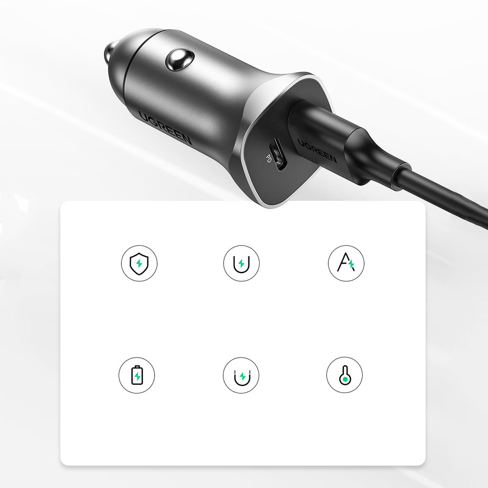 Autolader UGREEN CD130, 24W, 3A, 1 x USB-A - 1 x USB-C, Gri