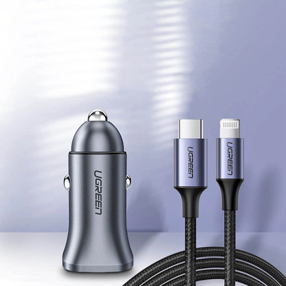 UGREEN CD130 Car Charger, 30W, 3A, 1 x USB-A - 1 x USB-C, Gray