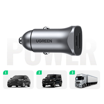 Autolader UGREEN CD130, 24W, 3A, 1 x USB-A - 1 x USB-C, Gri