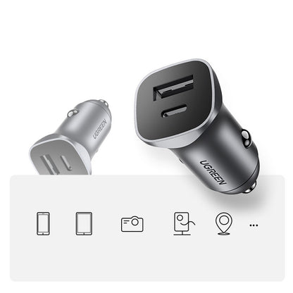 Autolader UGREEN CD130, 24W, 3A, 1 x USB-A - 1 x USB-C, Gri