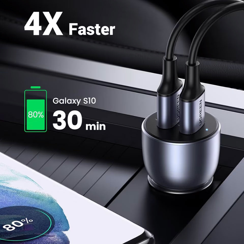 Autolader UGREEN CD213, 36W, 3A, 2 x USB-A, Grijs 