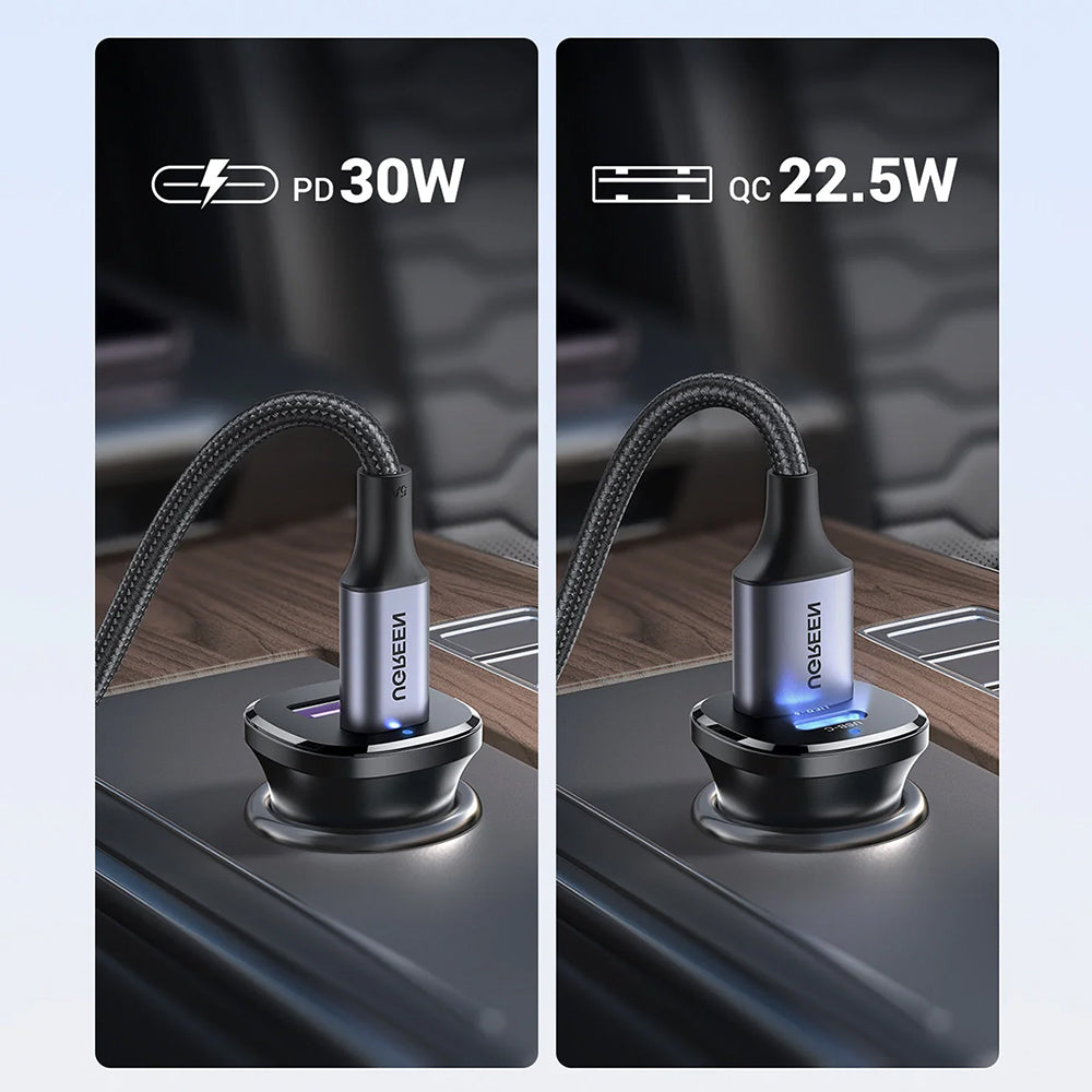UGREEN EC305 Car Charger, 30W, 3A, 1 x USB-A - 1 x USB-C, Black