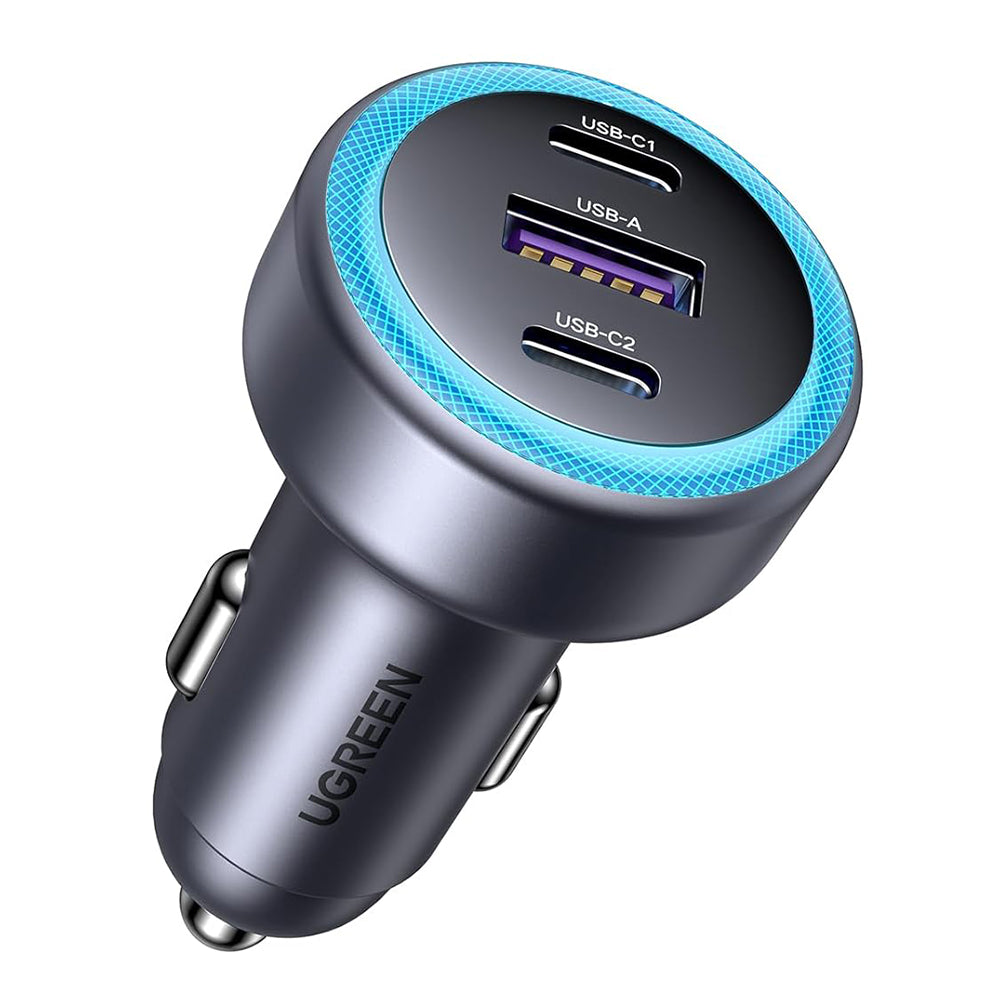 UGREEN EC307 Auto-oplader, 30W, 3A, 1 x USB-A - 2 x USB-C, Gri