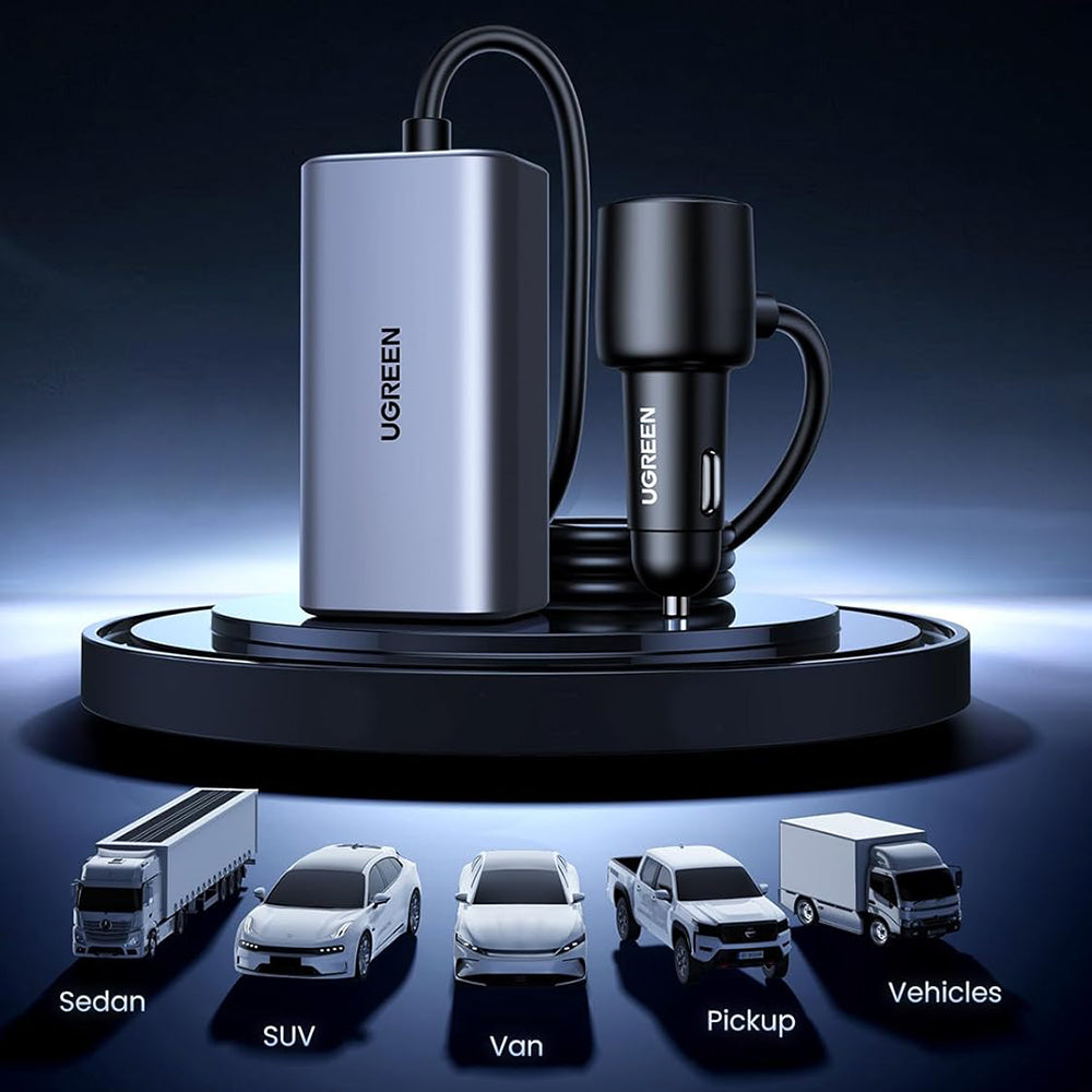 UGREEN EC706 Auto-oplader, 150W, 5A, 1 x USB-A - 3 x USB-C, Zwart