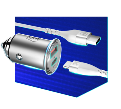 3MK HyperCharger Car Charger, 30W, 5A, 1 x USB-A - 1 x USB-C, Silver