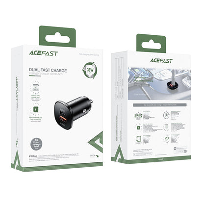 Auto-oplader Acefast B1, 38W, 3A, 1 x USB-A - 1 x USB-C, Zwart