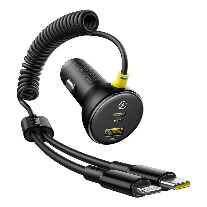 Auto-oplader met USB-C / Lightning-kabel Baseus Circular, 60W, 3A, 1 x USB-A - 1 x USB-C, Zwart C00035902121-00