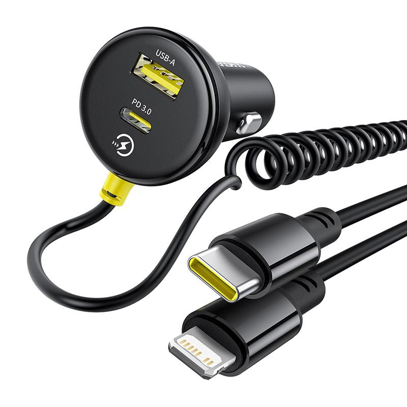 Auto-oplader met USB-C / Lightning-kabel Baseus Circular, 60W, 3A, 1 x USB-A - 1 x USB-C, Zwart C00035902121-00