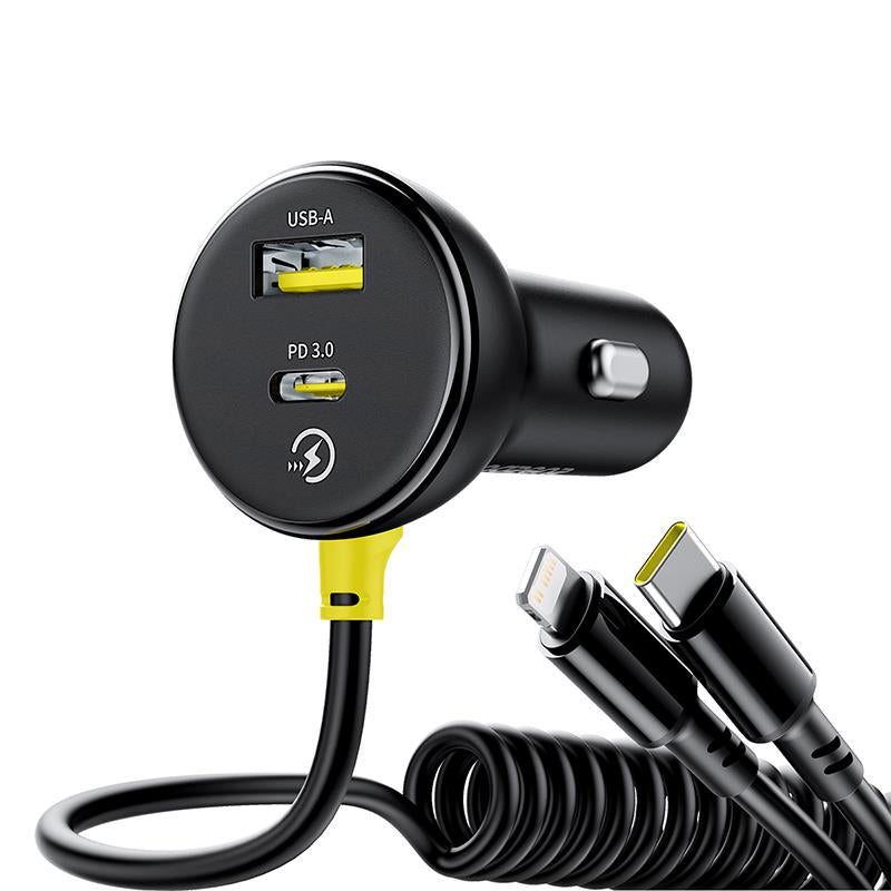 Auto-oplader met USB-C / Lightning-kabel Baseus Circular, 60W, 3A, 1 x USB-A - 1 x USB-C, Zwart C00035902121-00