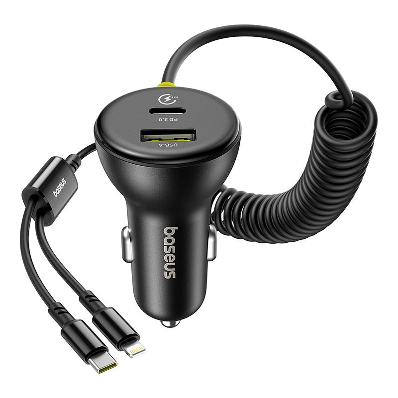 Auto-oplader met USB-C / Lightning-kabel Baseus Circular, 60W, 3A, 1 x USB-A - 1 x USB-C, Zwart C00035902121-00