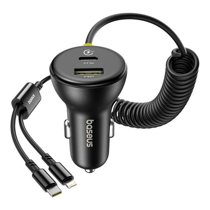 Auto-oplader met USB-C / Lightning-kabel Baseus Circular, 60W, 3A, 1 x USB-A - 1 x USB-C, Zwart C00035902121-00