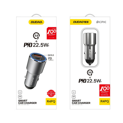 USB Autolader Dudao R4PQ, 1 X USB - 1 X USB Type-C, 22,5 W, Quick Charge - Power Delivery, Grijs