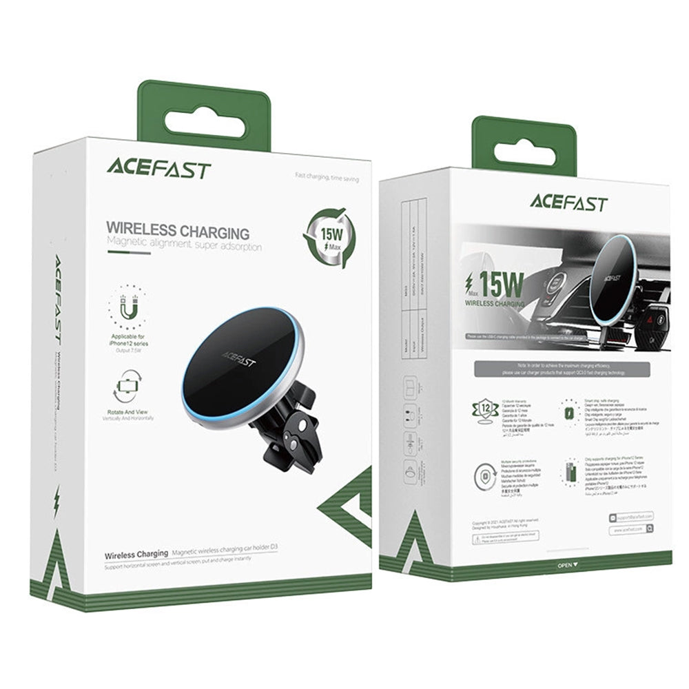 Draadloze Auto Oplader Acefast D3, 15W, 1.67A, Zilver