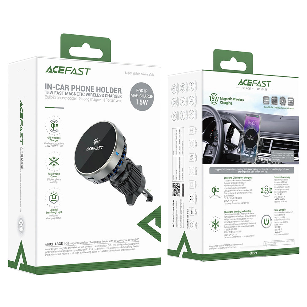 Acefast D40 Wireless Car Charger, 15W, 1.67A, Gray