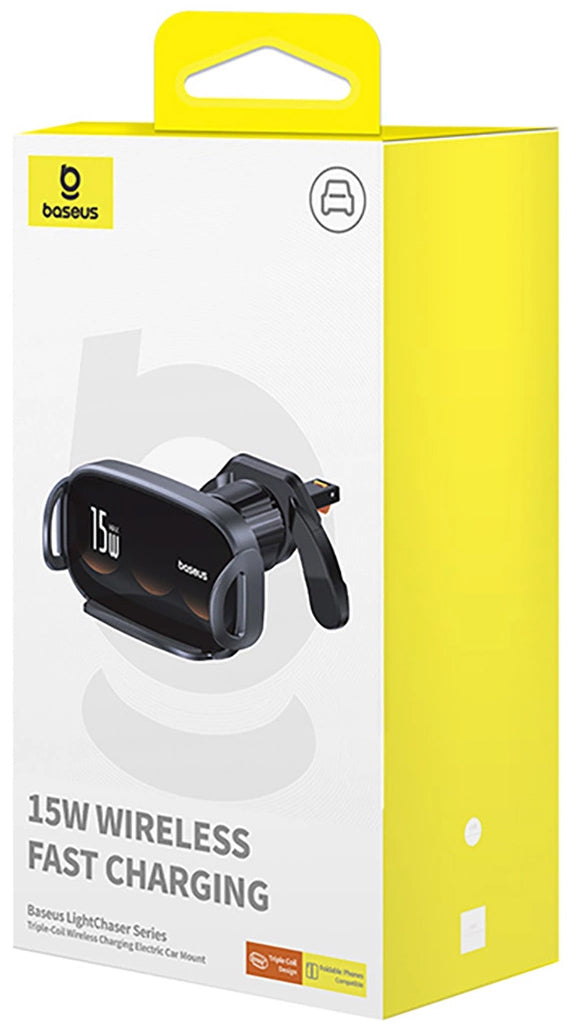 Baseus LightChaser Draadloze Auto Oplader, 15W, 1.67A, Zwart C40355901111-00