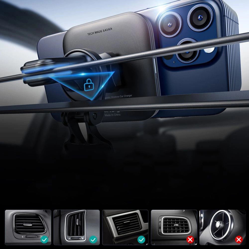 Draadloze Auto Oplader ESR HaloLock Vent, 15W, 1.67A, Zwart