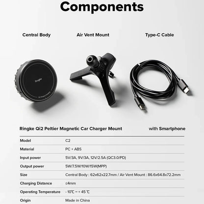 Draadloze Auto Oplader Ringke, 15W, 1.67A, Zwart