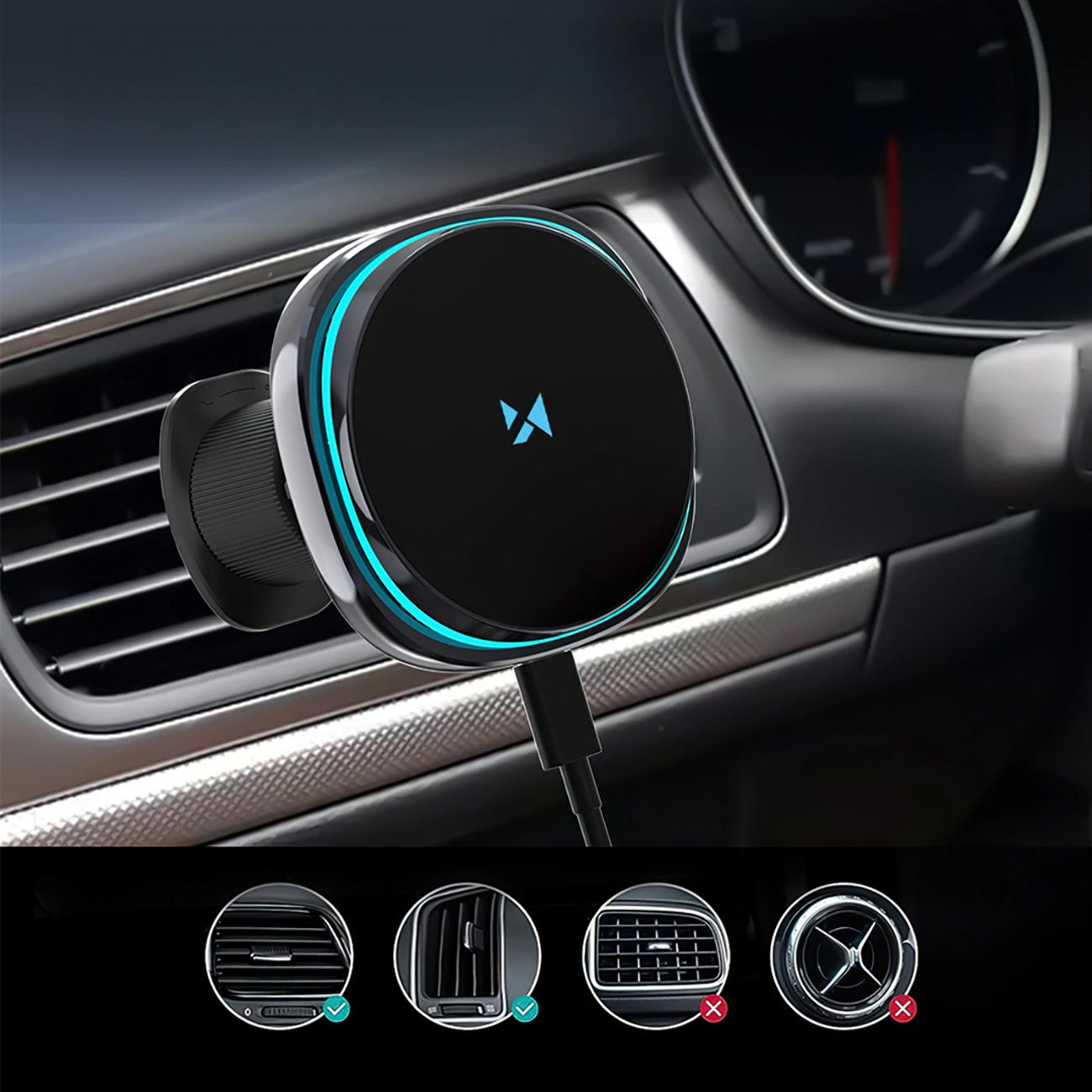 Draadloze Auto Oplader WZK WCT5-Q6S2Y, 15W, 1.67A, Zwart