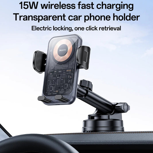 Draadloze Auto Oplader Yesido C307, 15W, 1.67A, Zwart