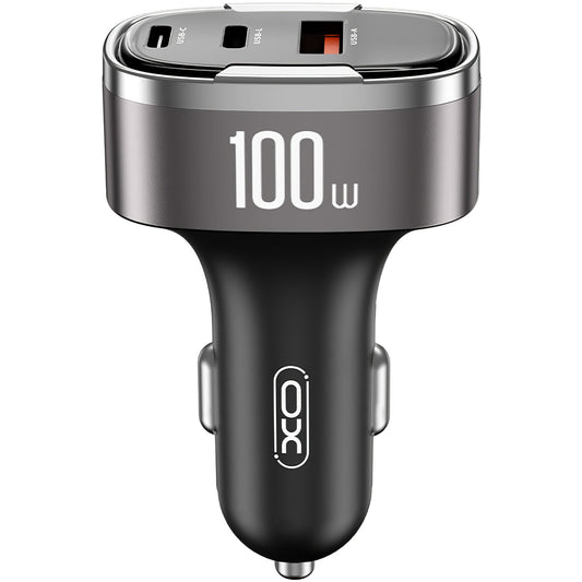 Auto Oplader XO Design CC61, 100W, 3A, 1 x Lightning - 1 x USB-A - 1 x USB-C, Gri
