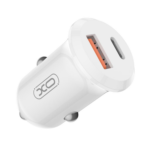 Auto Oplader XO Design CC69, 30W, 3A, 1 x USB-A - 1 x USB-C, Wit