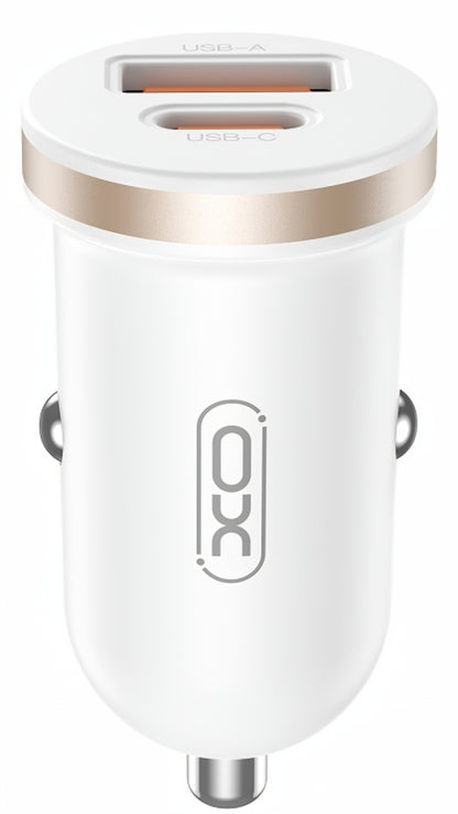 Auto Oplader XO Design CC56, 30W, 3A, 1 x USB-A - 1 x USB-C, Wit