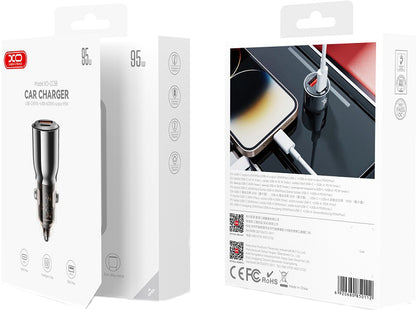 Autolader XO Design CC58, 95W, 3.25A, 1 x USB-A - 1 x USB-C, Zwart