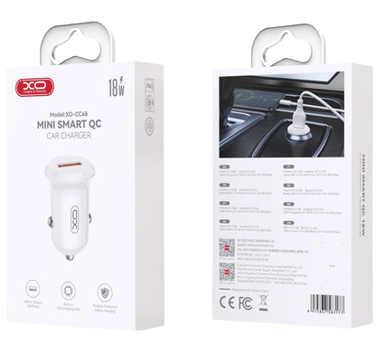 Auto Oplader XO Design CC68, 18W, 3A, 1 x USB-A, Wit
