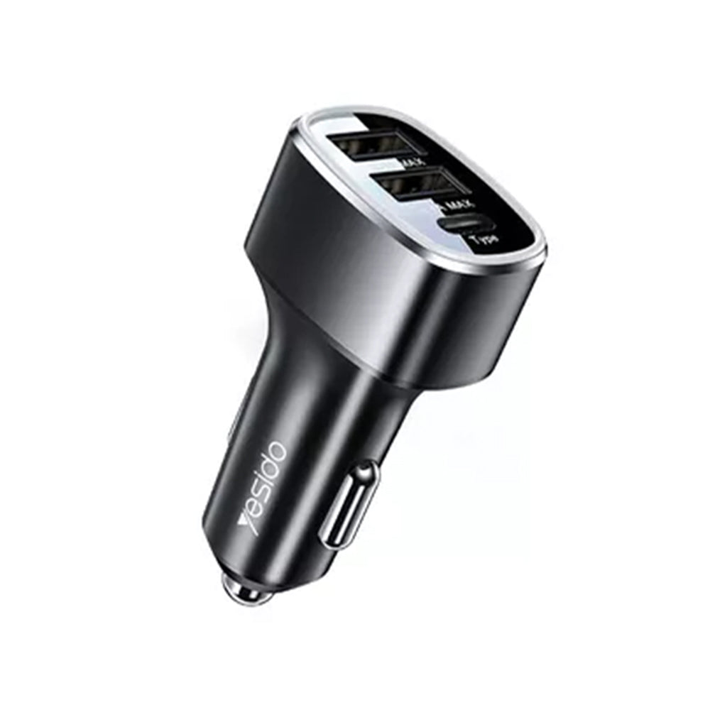 Auto-oplader Yesido Y47, 49W, 3A, 2 x USB-A - 1 x USB-C, Zwart