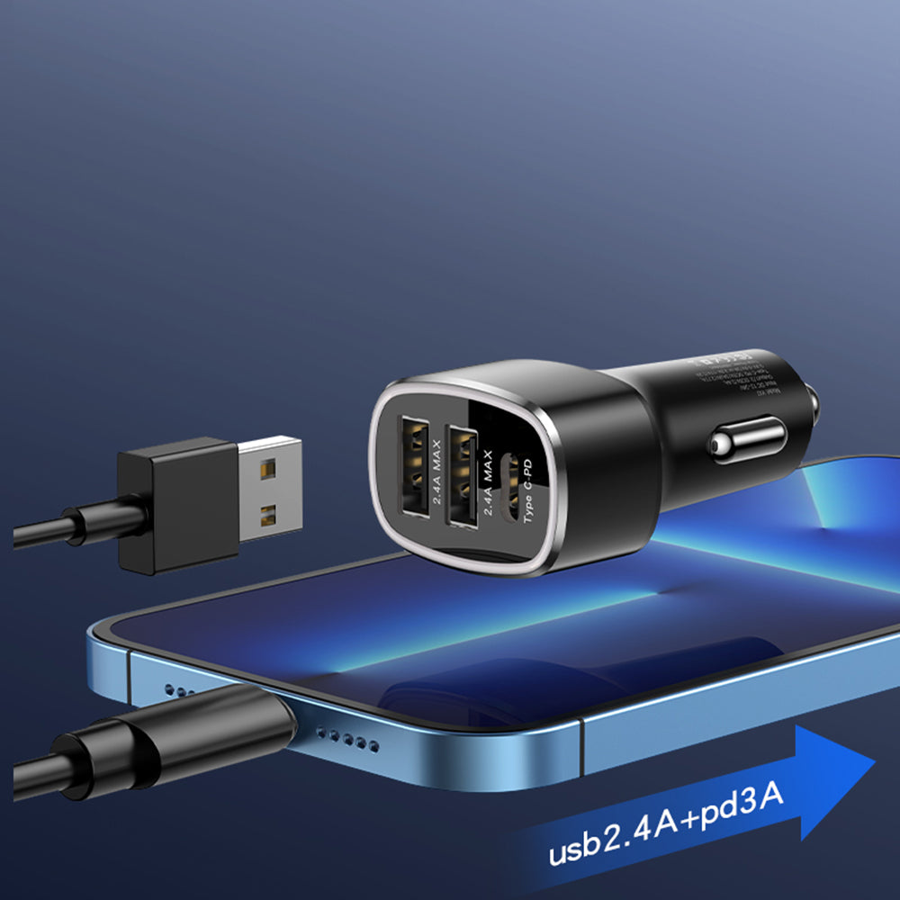 Auto-oplader Yesido Y47, 49W, 3A, 2 x USB-A - 1 x USB-C, Zwart