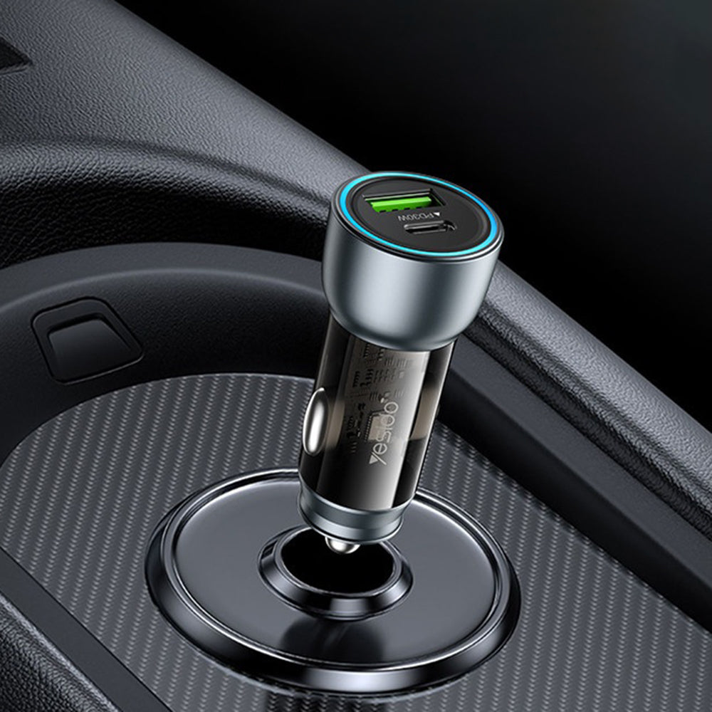 Autolader Yesido Y49, 30W, 3A, 1 x USB-A - 1 x USB-C, Grijs