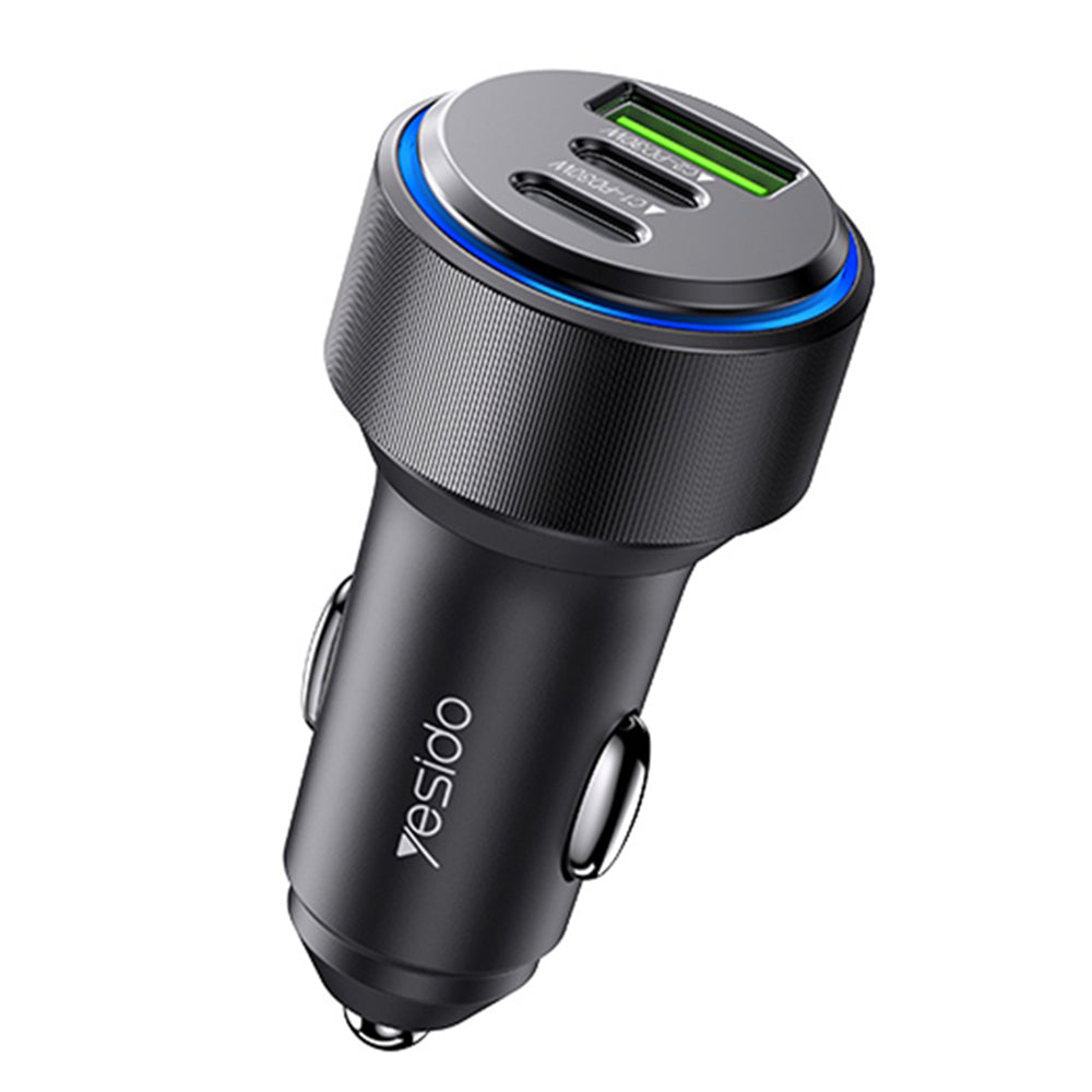 Auto-oplader Yesido Y50, 60W, 3A, 1 x USB-A - 2 x USB-C, Zwart