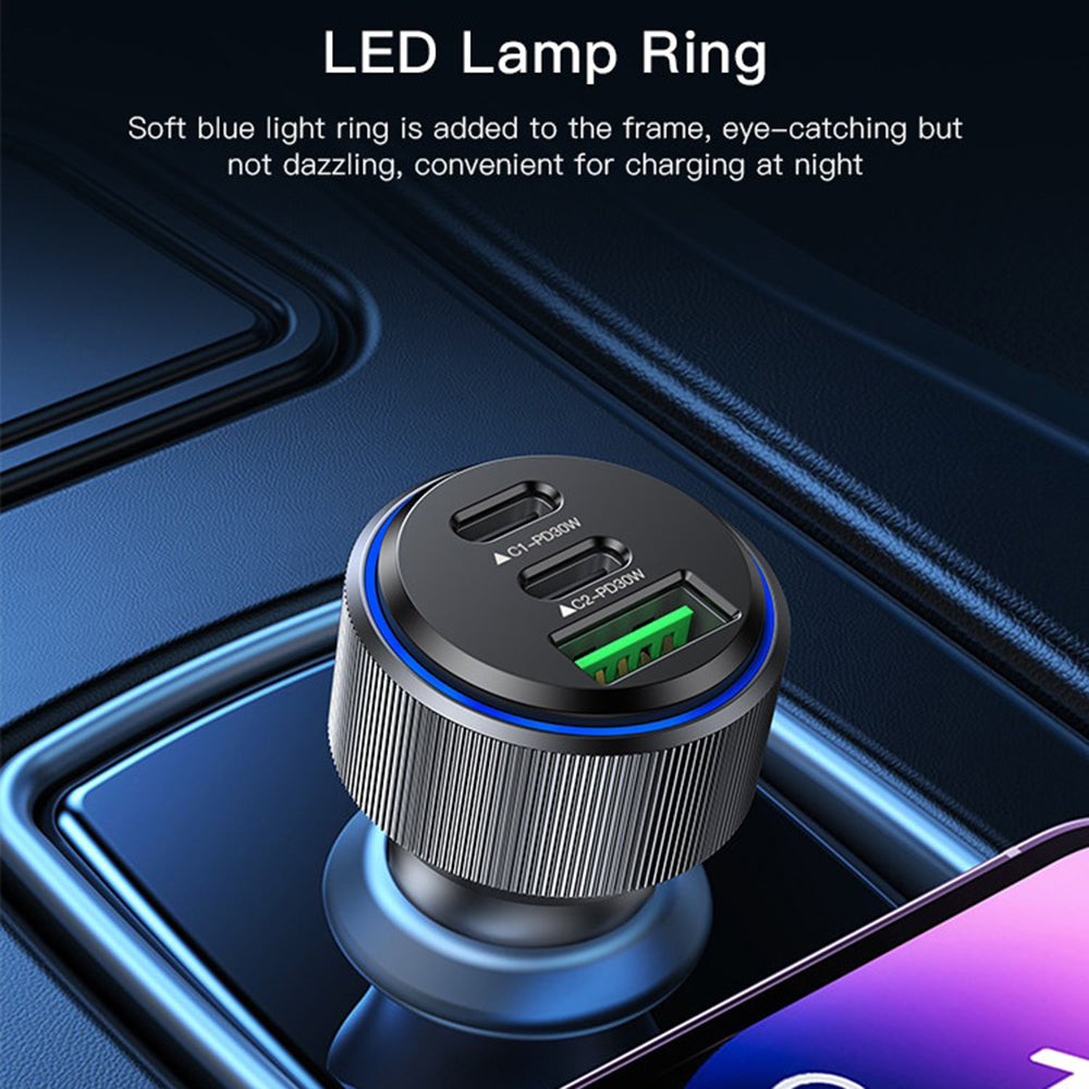 Auto-oplader Yesido Y50, 60W, 3A, 1 x USB-A - 2 x USB-C, Zwart