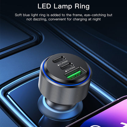 Auto-oplader Yesido Y50, 60W, 3A, 1 x USB-A - 2 x USB-C, Zwart