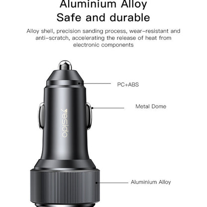 Auto-oplader Yesido Y50, 60W, 3A, 1 x USB-A - 2 x USB-C, Zwart