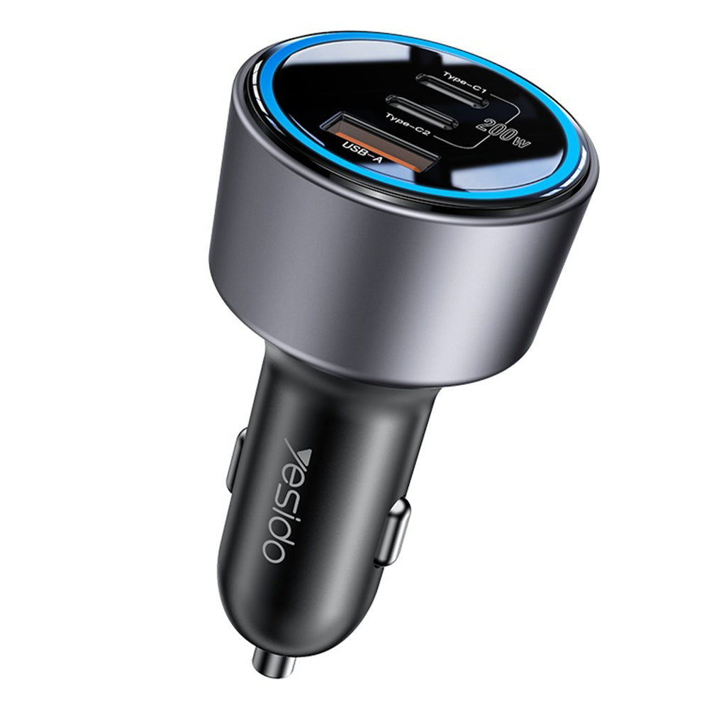 Autolader Yesido Y59, 200W, 5A, 1 x USB-A - 2 x USB-C, Zwart