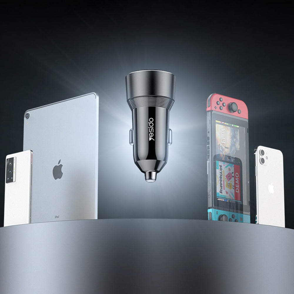 Autolader Yesido Y64, 50W, 3A, 1 x USB-A - 1 x USB-C, Zwart