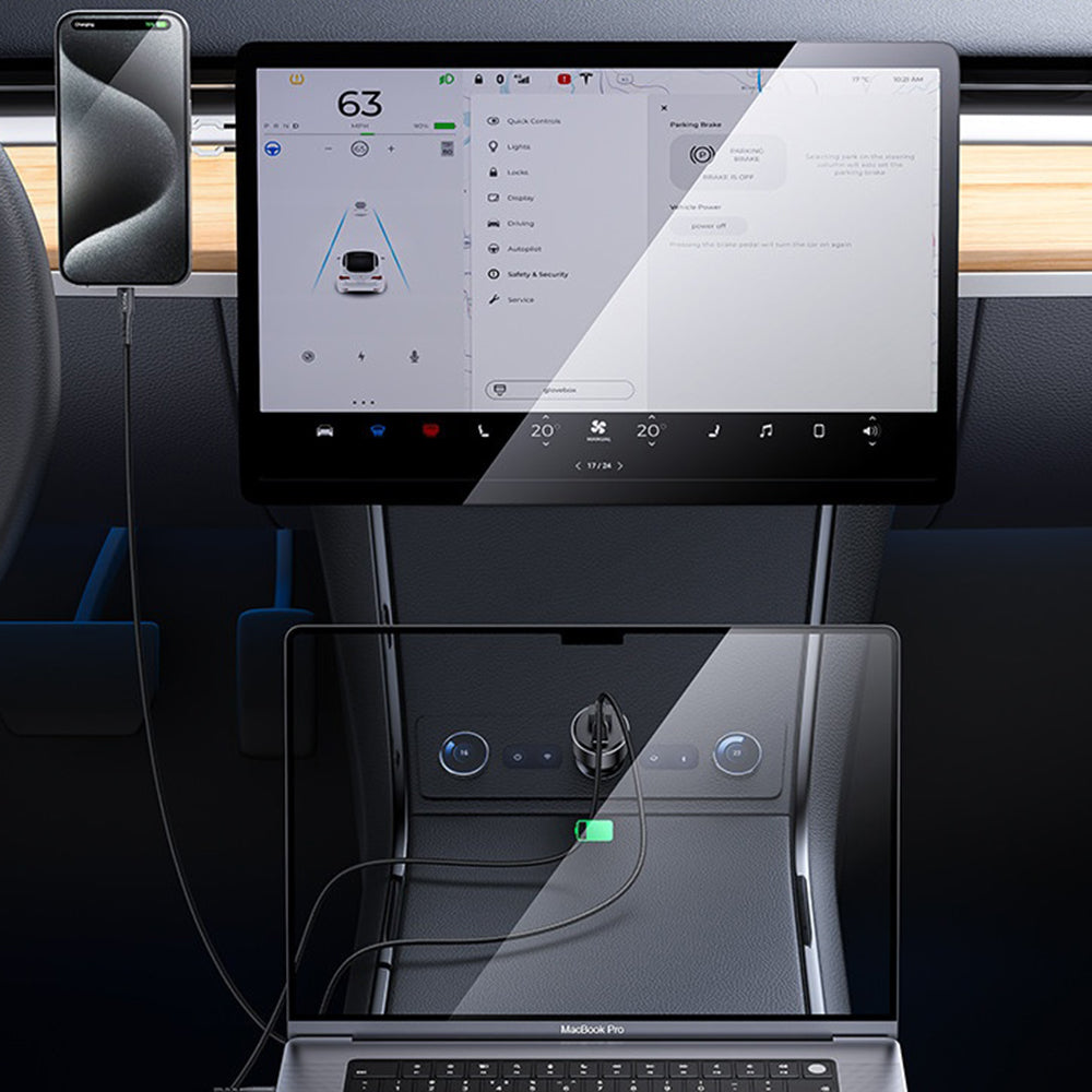 Auto-oplader Yesido Y65, 100W, 5A, 1 x USB-A - 1 x USB-C, Zwart