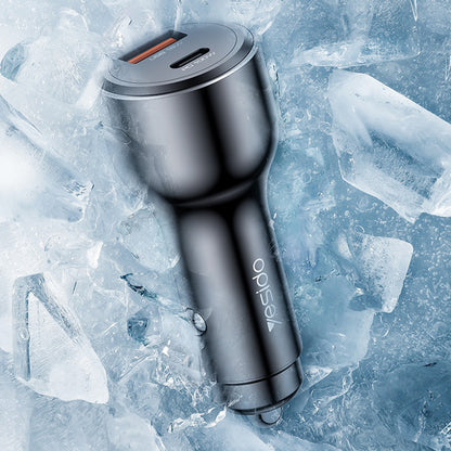 Auto-oplader Yesido Y65, 100W, 5A, 1 x USB-A - 1 x USB-C, Zwart