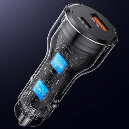 Auto-oplader Yesido Y65, 100W, 5A, 1 x USB-A - 1 x USB-C, Zwart
