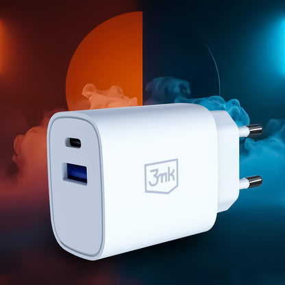 3MK FlowPower Netlader, 25W, 1 x USB-A - 1 x USB-C, Wit