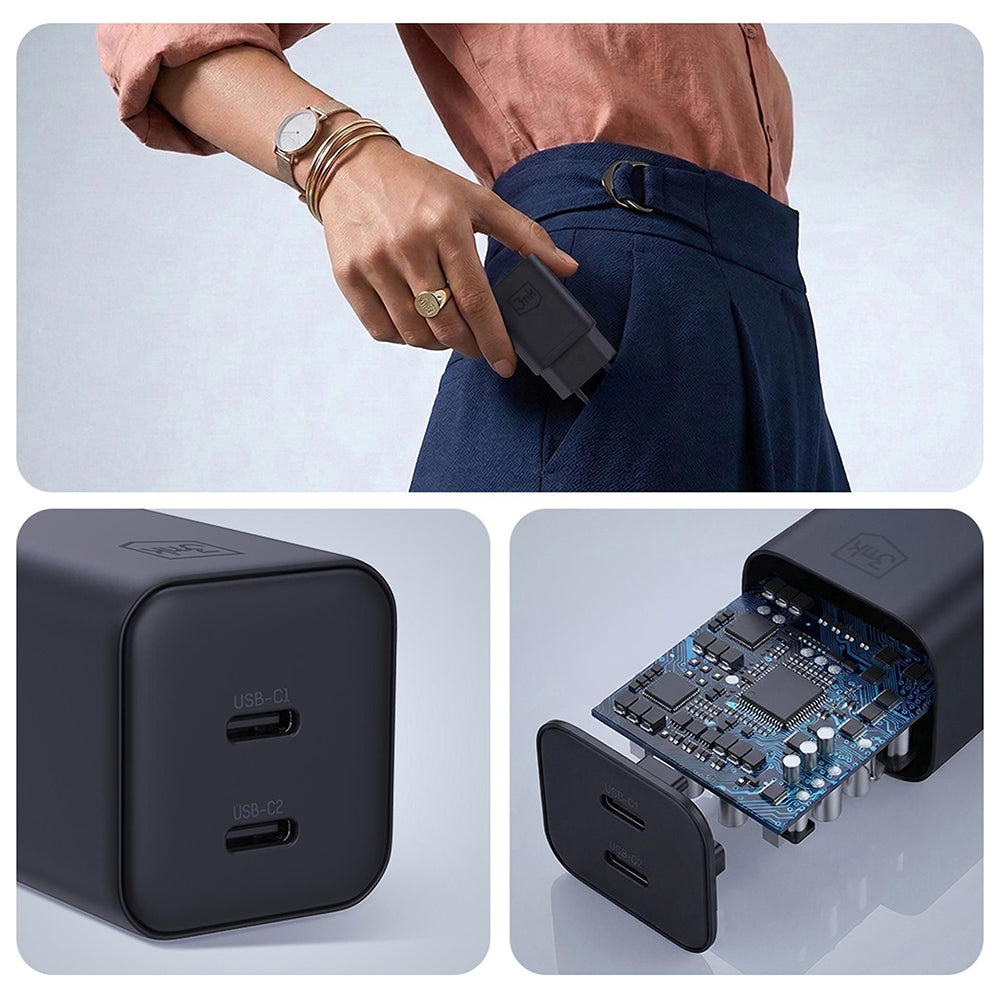 3MK Hyper Netlader, 45W, 2 x USB-C, Zwart